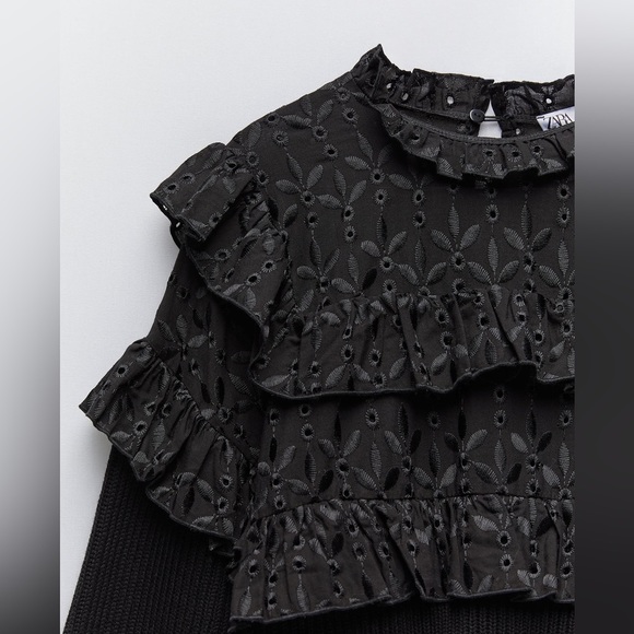 Zara nwt black lace crochet boho bohemian black knitted sweater top - Picture 5 of 7